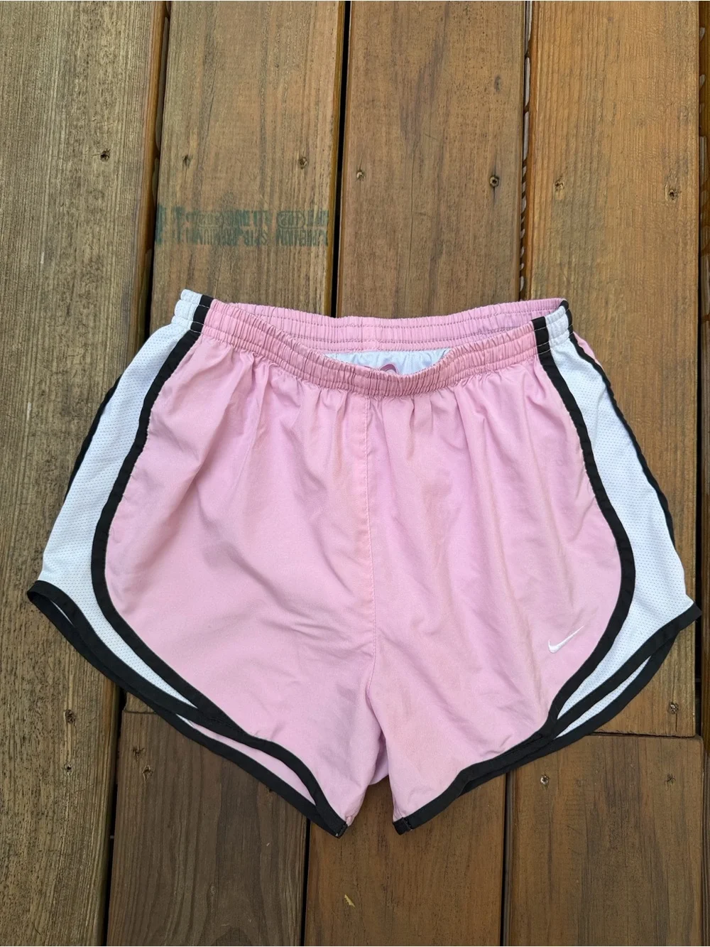 Nike Women's Pink and White Tempo Shorts with Black Trim Small